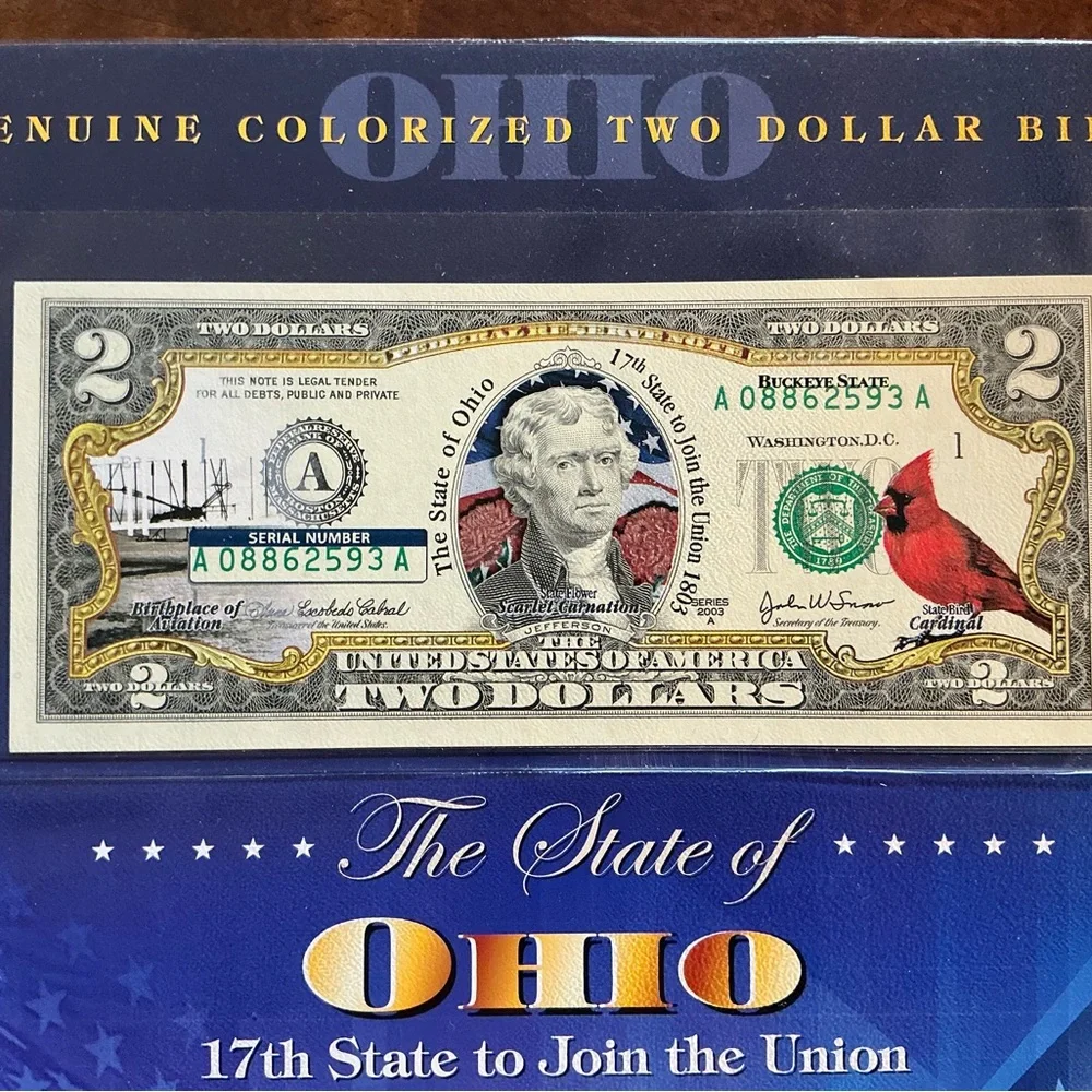 OHIO genuine colorized $2 bill - Picture 2 of 3